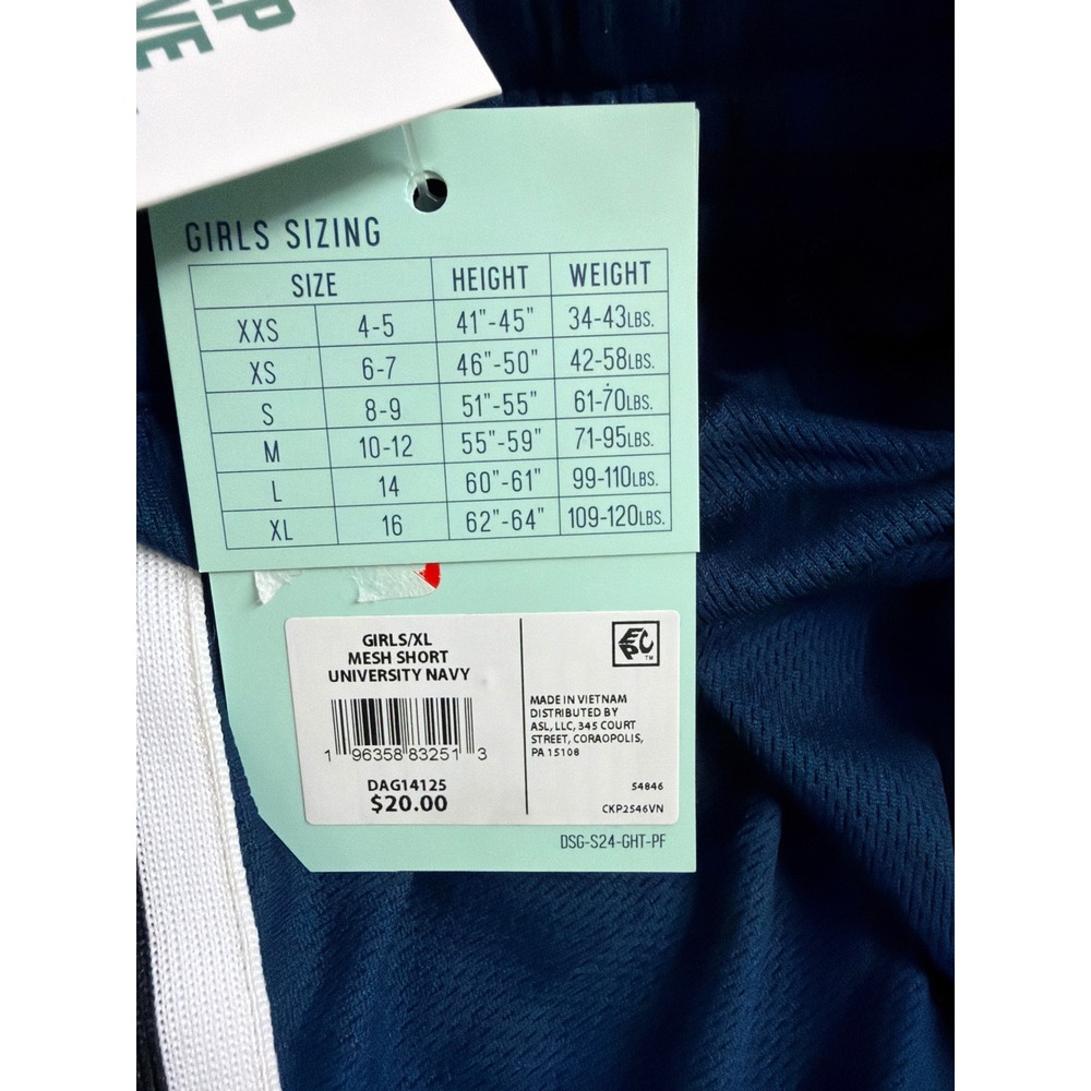 DSG Girls Mesh Performance Shorts University Navy Blue XL 16 Mid Rise DAG14125 - Picture 6 of 6